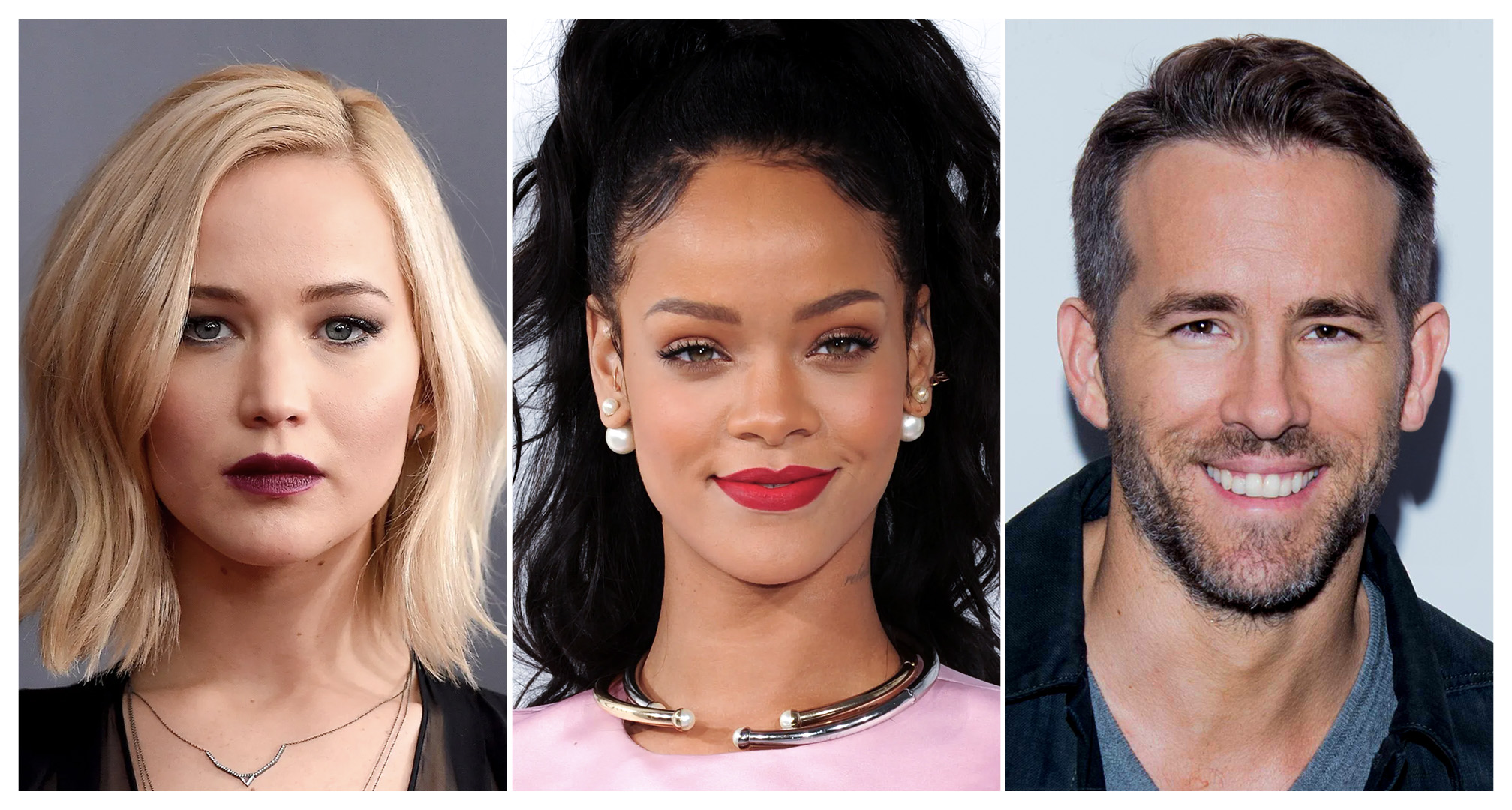 Jennifer Lawrence, Rihanna és Ryan Reynolds kollázsa