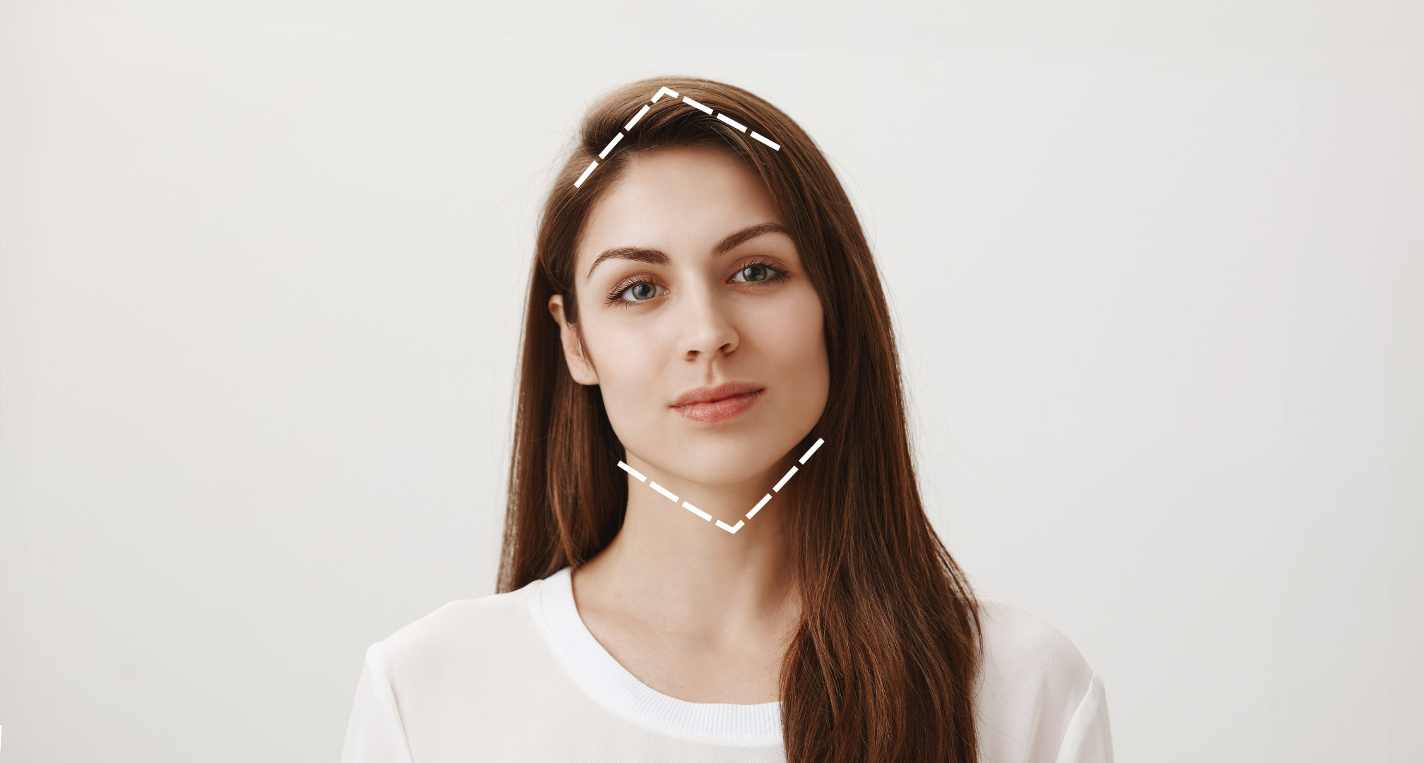 pontozott gyémánt körvonal az arc körül az arcforma illusztrálására