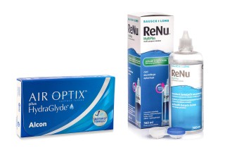 Air Optix Plus Hydraglyde (6 lencse) + ReNu MultiPlus 360 ml tokkal