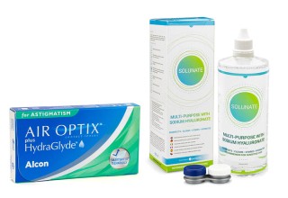 Air Optix Plus Hydraglyde for Astigmatism (3 lencse) + Solunate Multi-Purpose 400 ml tokkal